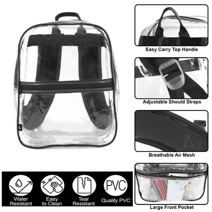 WilJackSports Clear Stadium Approved Backpack, Heavy Duty Waterproof Transparent Backpack for Sports, Travel, Gym and School