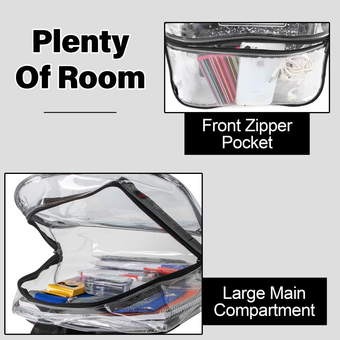 WilJackSports Clear Stadium Approved Backpack, Heavy Duty Waterproof Transparent Backpack for Sports, Travel, Gym and School