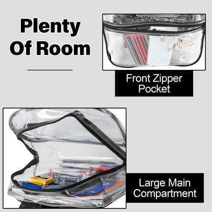 WilJackSports Clear Stadium Approved Backpack, Heavy Duty Waterproof Transparent Backpack for Sports, Travel, Gym and School