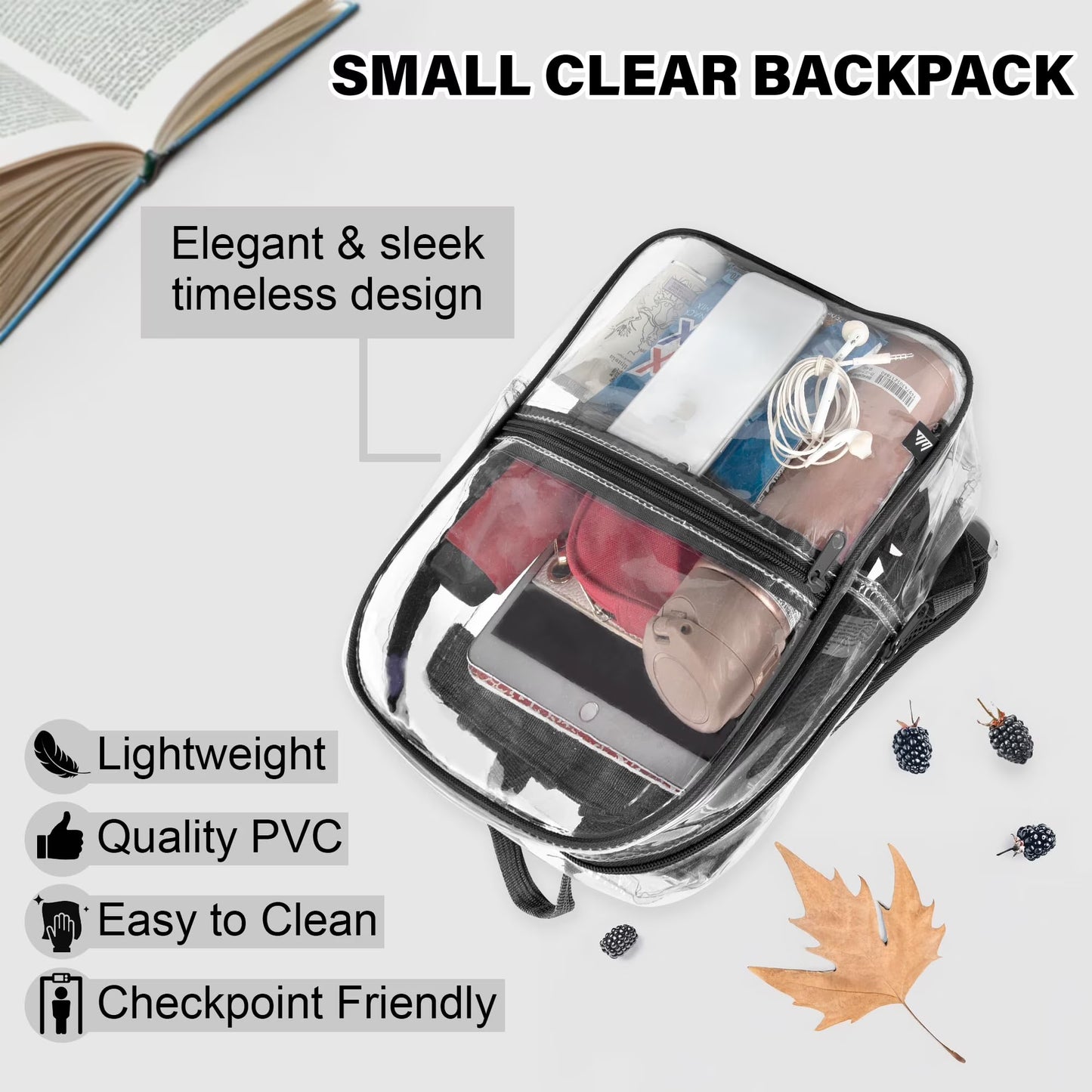 WilJackSports Clear Stadium Approved Backpack, Heavy Duty Waterproof Transparent Backpack for Sports, Travel, Gym and School